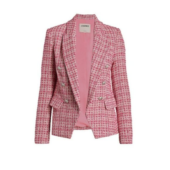 L'AGENCE Kenzie Tweed Double-Breasted Blazer in Pink Size 2 B702 Damaged - Picture 5 of 14